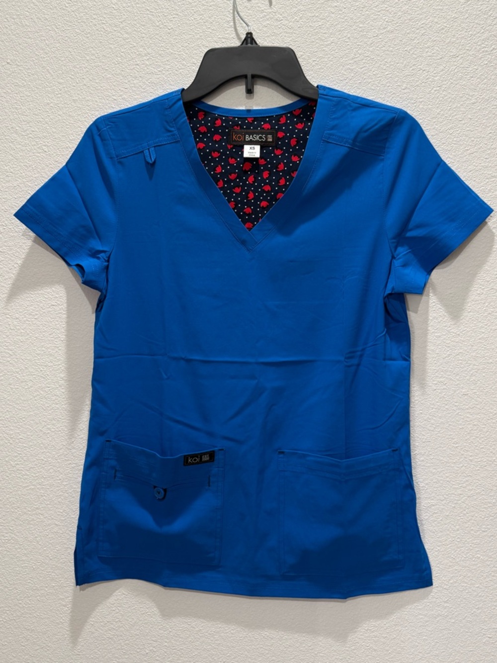 Koi Basics Becca V-Neck Top With Hidden Cell Phone Pocket XS Royal Blue